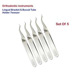Set of 5 Manual Dental Orthodontic Lingual <b>Bracket</b> Buccal Tube Holder Tweezers Surgical Grade Stainless Steel Dental Lab Tools - Product Image 1