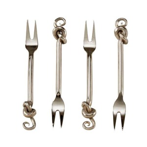 Ensemble de fourchettes à dessert nouveau design en acier inoxydable doré brillant plaqué or fait à la main en résine de style paille blanche - Product Image 3