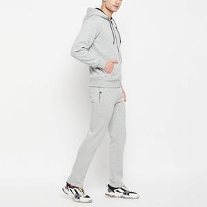 Conjunto Deportivo para Hombre con Capucha y Cremallera Completa, Sudadera con Capucha y Pantalones Deportivos de Felpa Gris Melange, Ropa Deportiva Informal Cálida de Invierno, Ropa Deportiva Elegante - Product Image 1