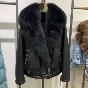 Real Shearling Jacket Real <b>Fox</b> <b>Fur</b> Collar Cuff Coats Women Winter Overcoats Genuine Sheepskin Leather Jacket Premium Quality - Product Image 2