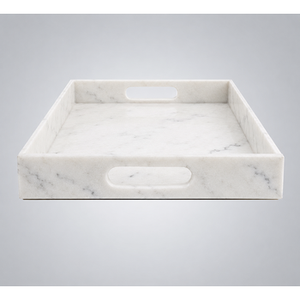 Plateau de service rectangulaire moderne de luxe en marbre blanc avec rangement à un seul niveau pour parfums, bijoux, hôtels, salles de bain et utilisation sur table - Product Image 3