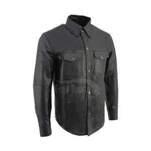 Concevez votre propre vêtements d'hiver en gros hommes manches longues chemise en cuir hommes col rabattu hommes chemise en cuir - Product Image 2