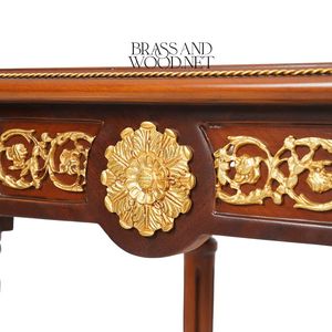 Table d'appoint carrée de luxe à deux niveaux avec incrustation florale en marqueterie et accents en laiton doré orné pour une décoration d'angle classique de la maison - Product Image 5