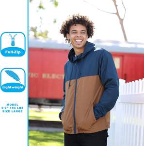 Top qualité vêtements de sport fermeture éclair lambrissé coupe-vent veste en Nylon imperméable et coupe-vent pluie coupe-vent compressible sweat à capuche pour hommes - Product Image 3