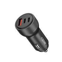 Adaptador de cargador de coche USB C de 130W con 3 puertos, carga rápida de 3,0 W para iPhone 17 compatible con dispositivos de 30W QC 100 de W