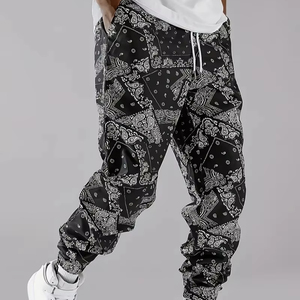 Pantalon décontracté pour homme, style streetwear, coupe droite, imprimé intégral, taille mi-haute, taille élastique, doublure en polaire pour l'été, pour l'extérieur - Product Image 1