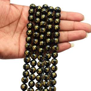 Bracelet bouddhiste Om de 15 pouces en Onyx noir, Prehnite, Pyrite, Tourmaline, Kyanite, Labradorite, Turquoise, Chakralume Rajasthan - Product Image 5