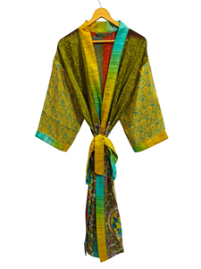 Pure soie Sari Kimono léger Vintage Sari Robe doux plage Robe de soirée indien à la main Kimono en soie - Product Image 2