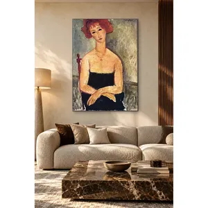 Fida Modigliani Femme aux cheveux roux avec collier, impression sur toile - Product Image 1