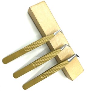 Pince à épiler d'extension de cils japonaise en acier inoxydable à 90 degrés personnalisée Diamond Grip Pointed Fiber Volume Tip Sustainable Golden - Product Image 4