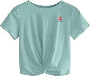 Best Quality Women's Summer Crop Top Solid Short Sleeve Twist Front Tee Shirt Fashion Wear Supplier
