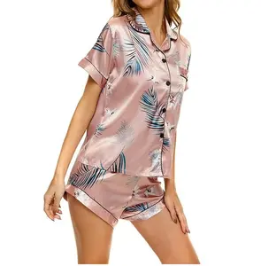 Phụ Nữ Của Lụa Satin Pajama Set Sexy Phụ Nữ 2 Mảnh Áo Đặt Phụ Nữ Quần Áo Ngủ Áo Choàng Satin Lụa Quần Áo Ngủ Phụ Nữ Pajama