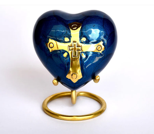 Beautiful Black Color enamel and Golden Cross Engraved Heart <b>Keepsake</b> with stand Brass Cremation for <b>Ashes</b> - Product Image 3