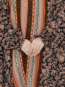 Design modeste femmes africaines musulmanes tenue décontractée imprimé floral cordon ensemble manches longues automne hiver au prix de gros de l'inde - Product Image 6