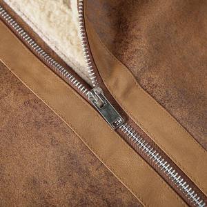 Veste en cuir pour homme en peau de mouton épaisse d'automne/hiver avec col montant et logo frontal pour la conduite à moto par temps froid - Product Image 5