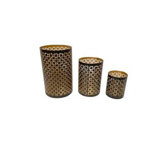 Bougeoirs votifs vintage en or noir, ensemble de 3 bougeoirs de table en métal avec bougies de pilier pour les occasions de Noël - Product Image 1