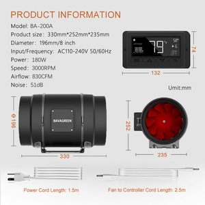 Bavagreen phát triển nhà máy trong nhà Kit <span class=keywords><strong>8</strong></span> inch 830cfm luồng không khí wifi thông minh App <span class=keywords><strong>Inline</strong></span> Duct fan với nhiệt độ độ ẩm cảm biến - Product Image 4