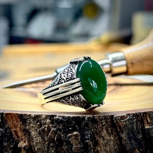 <b>Men</b> Green Agate <b>Ring</b>, Silver Vintage <b>Ring</b>, Green Gemstone <b>Ring</b> Handmade <b>Men</b> <b>Ring</b>, Father Day Gift Anniversary Gifts for Him - Product Image 2