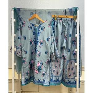 FUSION LAWN 3 PCS SUIT Casual <b>Chiffon</b> Fabric Three-Quarter Sleeves for Spring/Summer Style SL00250 - Product Image 2