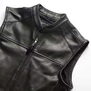 Gilet de motard en cuir de qualité supérieure pour hommes Option de broderie personnalisée idéal pour gilet de moto - Product Image 3