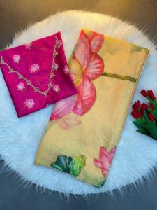 Premium Pure Soft Cut Dana Handwork Floral Printed Soft <b>Organza</b> Designer Saree Collection - Product Image 2