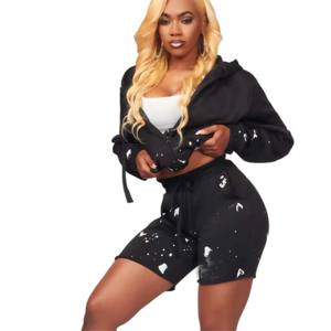 Ensembles sweat à capuche et short pour femmes doux et confortables-tenue deux pièces élégante pour un usage quotidien - Product Image 1