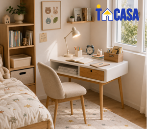 Natural Wood Scandinavian Home Office Desk Convertible Rubber Wood MDF Ash Veneer Construction - Product Image 1