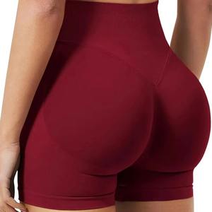 Pantalones cortos de Yoga sin costuras de cintura alta para mujer, pantalones de entrenamiento personalizados para gimnasio con cierre de cordón deportivos, conjunto de patrón sólido para correr - Product Image 4