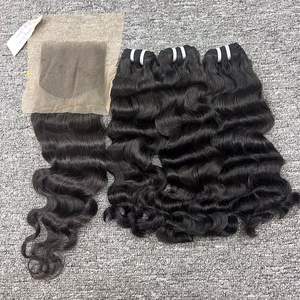Vente en gros d'extensions de cheveux vietnamiennes ondulées naturelles cambodgiennes frontales et faisceau de couleur noire brute du Vietnam pour femmes - Product Image 5