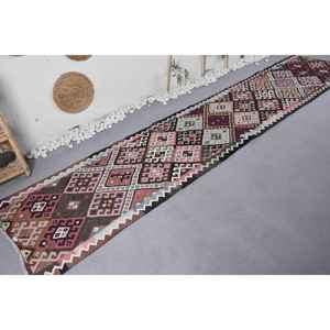 Tapis en Laine Beige Kilim Turc Vintage Eco-Friendly Medium Pile 2.8x13.1ft Patchwork Design Décorations de Salle à Manger Support en Latex - Product Image 2