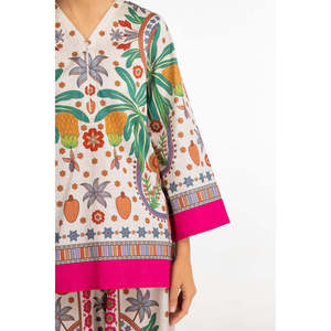 ชุดเซ็ต Cambric Bohemian Print IPST-77152 ไซส์ XS สำหรับผู้หญิง เสื้อแขนสามส่วนแบบไม่มีปก สำหรับชุดฤดูใบไม้ผลิ/ฤดูร้อน - Product Image 2