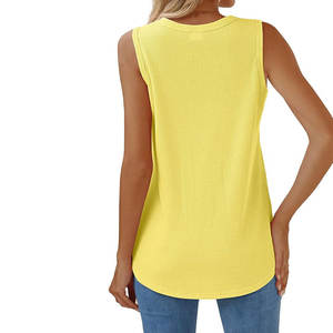 2025 camisetas sin mangas cortas personalizadas para mujeres, chaleco de Fitness holgado, ropa de gimnasio acanalada de algodón, venta al por mayor - Product Image 2