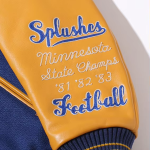 แจ็คเก็ตเบสบอลบอมเบอร์ผ้ากำมะหยี่ปักลายเสื้อแจ็กเก็ตหนังสำหรับฤดูหนาวโลโก้ออกแบบได้ตามต้องการ - Product Image 4