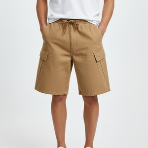 <b>Khaki</b> PFGD Casual <b>Shorts</b> 100% Cotton Comfortable Garment Dyed Mid Drawstring OEM Service 225 GSM - Product Image 1