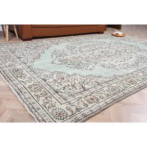 Tapis vintage 6,1x9,9 pi (186x303 cm), tapis turc vert à pois - Product Image 1