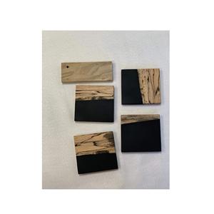 Wood and Resin Coasters for Home Office or <b>Christmas</b> Housewarming for <b>Table</b> Use Stylish Black Color Cups and Drinks - Product Image 1