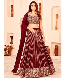 Georgette de imitación de estilo indio y pakistaní con Secuencia de bordado Zari Design Work Heavy Lehenga Choli para función de boda - Product Image 1