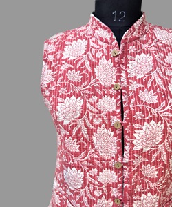 Abrigos con estampado de bloque indio, chaquetas Vintage reversibles con botón más cerca, chaquetas cortas acolchadas de algodón bohemio, regalo de invierno para ella - Product Image 4