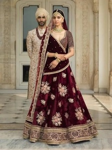 2023ชุดแต่งงานชุดเจ้าสาว lehenga อินเดียคู่ dupatta แบบตาข่ายหลากสี - Product Image 4