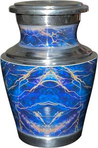 Urna de cremación para cenizas humanas Urna funeraria de metal con acabado personalizado con bolsa de terciopelo (recuerdo azul) - Product Image 3