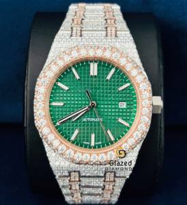 Premium Quality Fully Iced Out Two Tone Luxury Silver Original Hip Hop Green Dial <b>Men</b> Moissanite Diamond Wrist <b>Watch</b> - Product Image 3