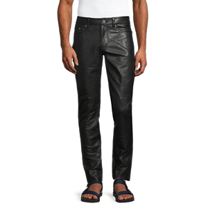 2024 últimos pantalones de cuero genuino negro de alta calidad para hombres, pantalones de cuero de precio barato para hombres a la venta - Product Image 1