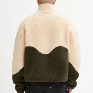 Veste polaire olive avec épaules tombantes, col montant, poches avant zippées, toile en polyester de qualité supérieure pour l'hiver - Product Image 3