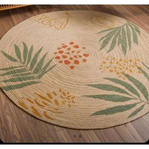 Tapis en jute naturel fait à la main, design rond en forme de feuille, tapis en jute pour la décoration de la maison, le bureau, la salle à manger, la résidence universitaire, utilisation polyvalente en intérieur - Product Image 2