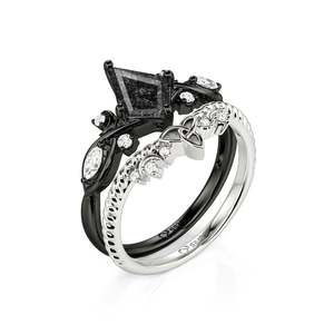 Jeulia <b>Celtic</b> Moon Kite Cut Black Rutilated Quartz Engagement <b>Ring</b> Set - Product Image 2