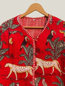 Veste d'hiver matelassée en coton faite à la main pour femmes courte nouvelle impression animale vêtements d'extérieur décontracté tissé Style de rue indien lavé - Product Image 2