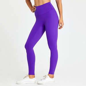 Pantalones de Yoga sólidos sin costuras de cintura alta, mallas de cintura elástica de moda, secado rápido, transpirables, elásticos en cuatro direcciones para mujer - Product Image 2