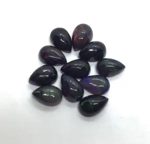 5x8MM pera onesto opale nero etiopico a dorso piatto Cabochon naturale gemma sciolto Welo gioco di fuoco opale di colore per la creazione di gioielli