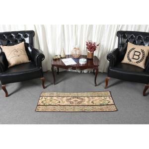 Classique Beige Vert 1.6 X 4.1ft Laine Aubusson Design Salon Tapis Patchwork Rectangle Buffet Tapis Latex Tapis Turc - Product Image 2