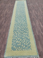 Luxe grand 2.6x12 bleu coureur tapis noué à la main motif floral bas Pile coupe Pile Technique lavable pour porte couloir escaliers